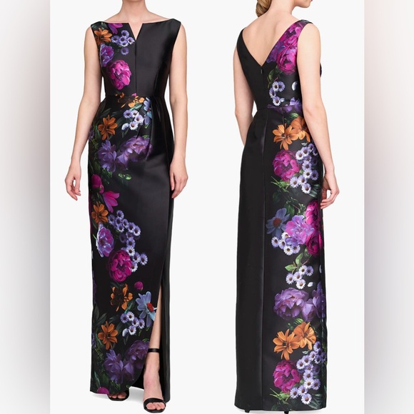 NWOT  Kay Unger Helene Column Sleeveless raven boysenberry floral print sz 2 - Picture 1 of 7